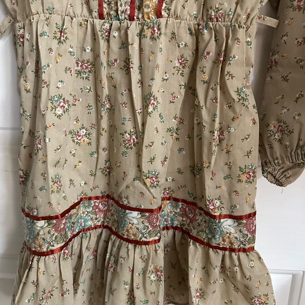 Vintage 1970's Boho Mini Prairie Dress Tunic Top Cream Floral Print Sz xs /child - Picture 2 of 14
